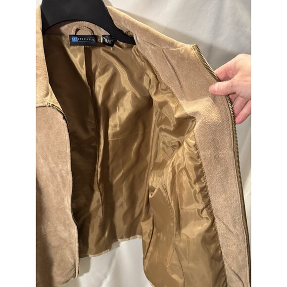 Tan Brown Suede Leather Womens 1X Zip Jacket Genuine Leather shell (Relativity) - Picture 6 of 7
